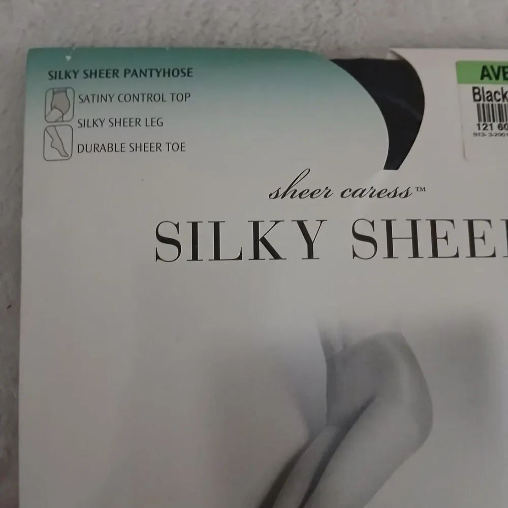 New Old Stock Vintage JCPenney Sheer Caress Silky Sheer Pantyhose Black Average